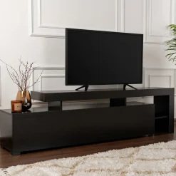 Mobile Porta tv Nero un Ripiano 3 Ante 192x37x53h cm, Luci led Incluse - Trasacco