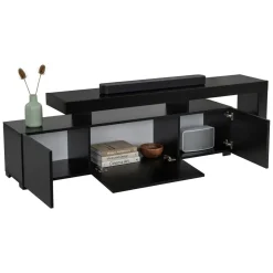 Mobile Porta tv Nero un Ripiano 3 Ante 192x37x53h cm, Luci led Incluse - Trasacco