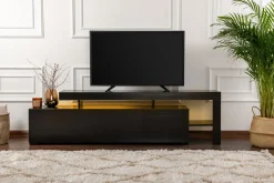 Mobile Porta tv Nero un Ripiano 3 Ante 192x37x53h cm, Luci led Incluse - Trasacco