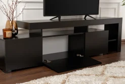 Mobile Porta tv Nero un Ripiano 3 Ante 192x37x53h cm, Luci led Incluse - Trasacco
