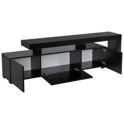 Mobile Porta tv Nero un Ripiano 3 Ante 192x37x53h cm, Luci led Incluse - Trasacco
