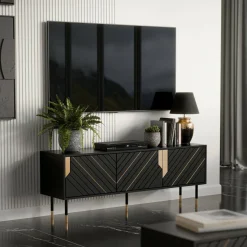 Mobile porta TV Perito, 154x40 h55 cm, Nero e Oro