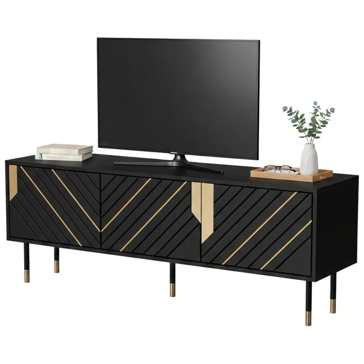Mobile porta TV Perito, 154x40 h55 cm, Nero e Oro
