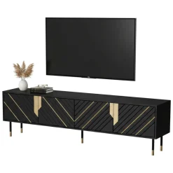 Mobili Porta Tv > Dmora Mobile porta TV Seborga, 204x40 h55 cm, Nero e Oro Oro, Nero