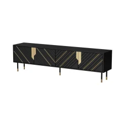 Mobili Porta Tv > Dmora Mobile porta TV Seborga, 204x40 h55 cm, Nero e Oro Oro, Nero