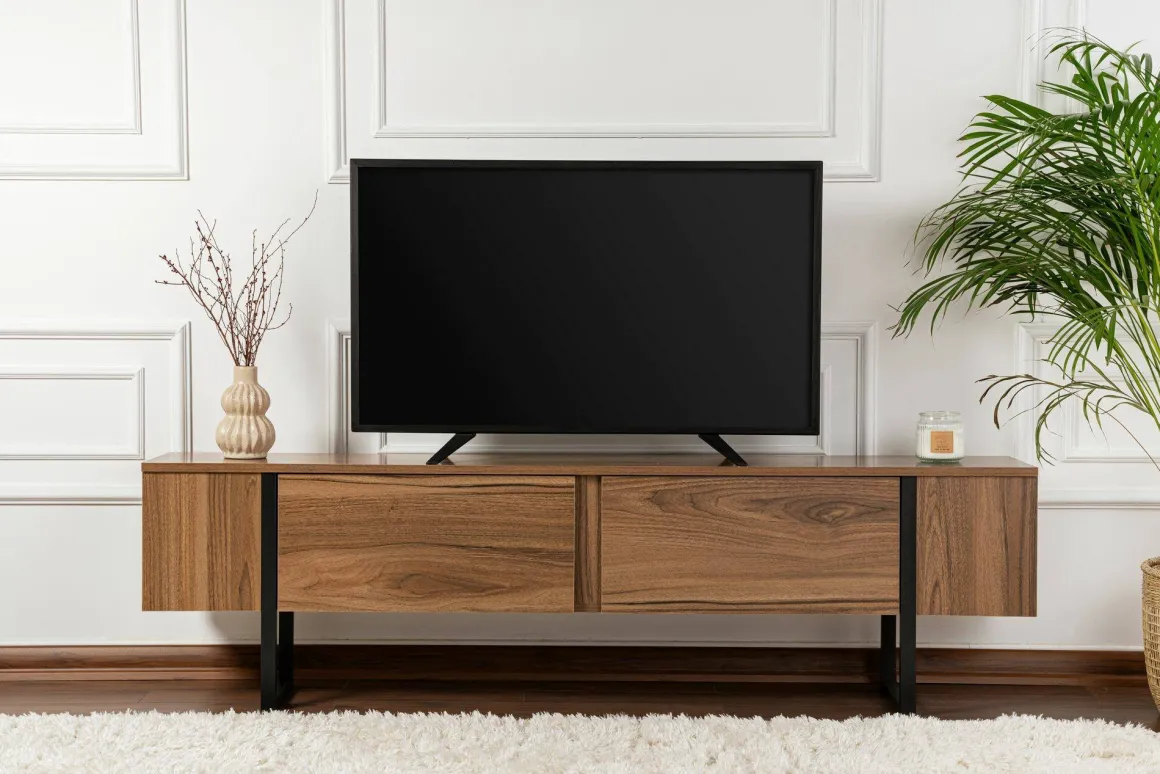Mobile porta TV Tarquin, 180x30 h50 cm, Noce e Nero