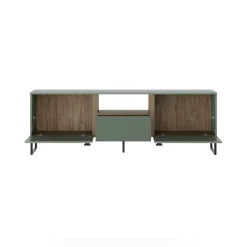Mobili Porta Tv > Dmora Mobile Porta tv Verde Marrone Rovere un Cassetto 2 Ante 179x40x60h cm, 3 Vani - Muravera Marrone, Verde Rovere