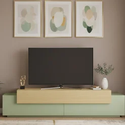 Mobili Porta Tv > Dmora Mobile Porta tv 3 Ripiani 4 Vani 200x45x51.5h cm, 3 Ante - Cassino Verde