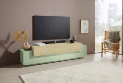Mobili Porta Tv > Dmora Mobile Porta tv 3 Ripiani 4 Vani 200x45x51.5h cm, 3 Ante - Cassino Verde