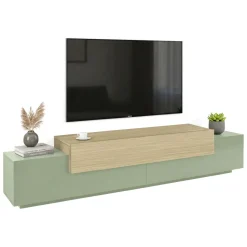 Mobile Porta tv Verde 3 Ripiani 4 Vani 240x45x51.5h cm, 3 Ante - Curino