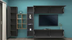 Salotto|Pareti Attrezzate > Dmora Mobile salotto 4 ante 280cm antracite e acero - Alessano Marrone Acero, Nero Antracite