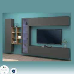 Salotto|Pareti Attrezzate > Dmora Mobile salotto 4 ante 280cm antracite e acero - Alessano Marrone Acero, Nero Antracite