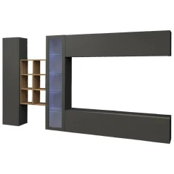 Salotto|Pareti Attrezzate > Dmora Mobile salotto 4 ante 280cm antracite e acero - Alessano Marrone Acero, Nero Antracite