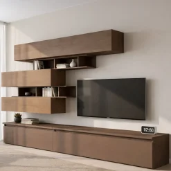 Pareti Attrezzate > Dmora Mobile salotto 3 ante 276cm bronzo e noce - Hilaire Marrone Noce, Marrone Bronzo