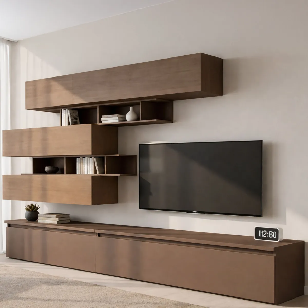 Pareti Attrezzate > Dmora Mobile salotto 3 ante 276cm bronzo e noce - Hilaire Marrone Noce, Marrone Bronzo
