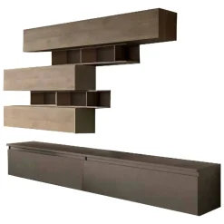 Pareti Attrezzate > Dmora Mobile salotto 3 ante 276cm bronzo e noce - Hilaire Marrone Noce, Marrone Bronzo