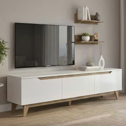 Mobile salotto in legno 180cm bianco e noce - Mukda