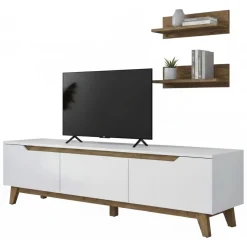 Mobile salotto in legno 180cm bianco e noce - Mukda