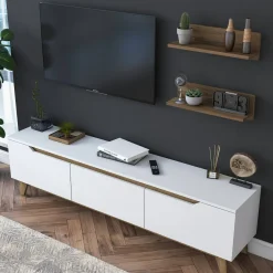 Mobile salotto in legno 180cm bianco e noce - Mukda