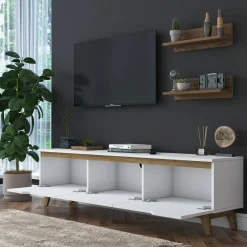 Mobile salotto in legno 180cm bianco e noce - Mukda