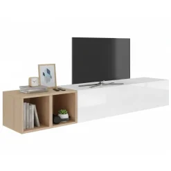 Pareti Attrezzate > Dmora Mobile salotto in legno e metallo 194cm bianco lucido e rovere - Koguma Marrone Rovere, Bianco Lucido