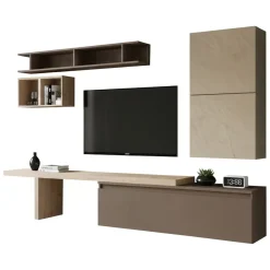 Mobile salotto in legno e metallo 260cm noce e grigio - Torreya