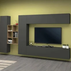 Mobile salotto moderno 280cm antracite e acero - Agna