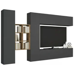 Mobile salotto moderno 280cm antracite e acero - Agna