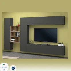 Mobile salotto moderno 280cm antracite e acero - Agna
