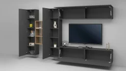 Mobile salotto moderno 280cm antracite e acero - Agna