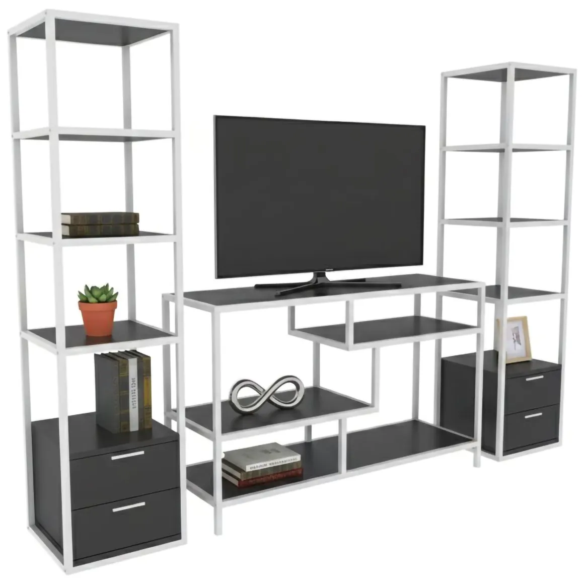 Mobile salotto moderno 198cm bianco e antracite - Felion