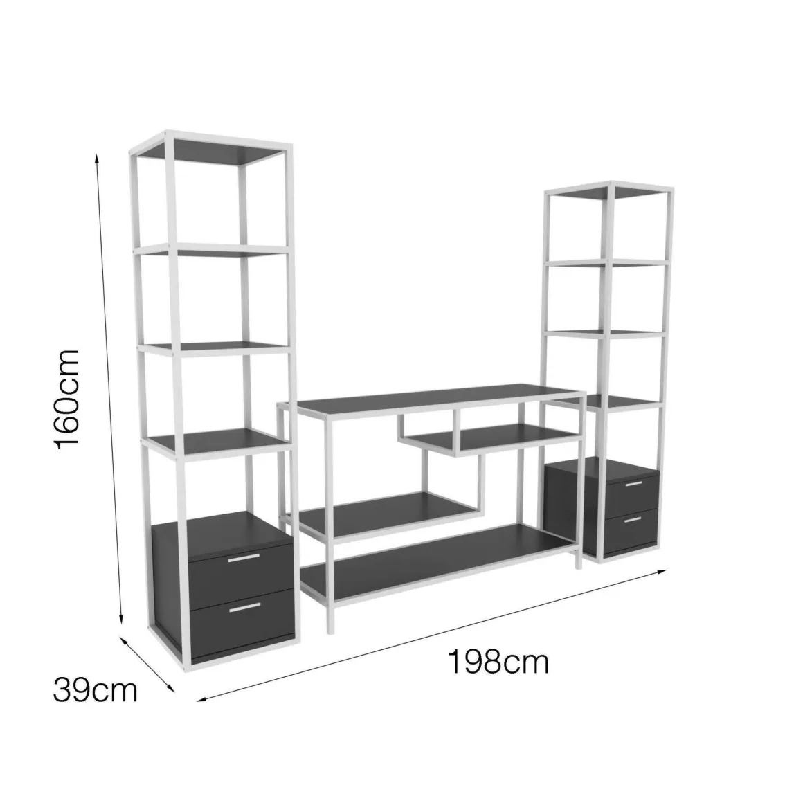 Mobile salotto moderno 198cm bianco e antracite - Felion