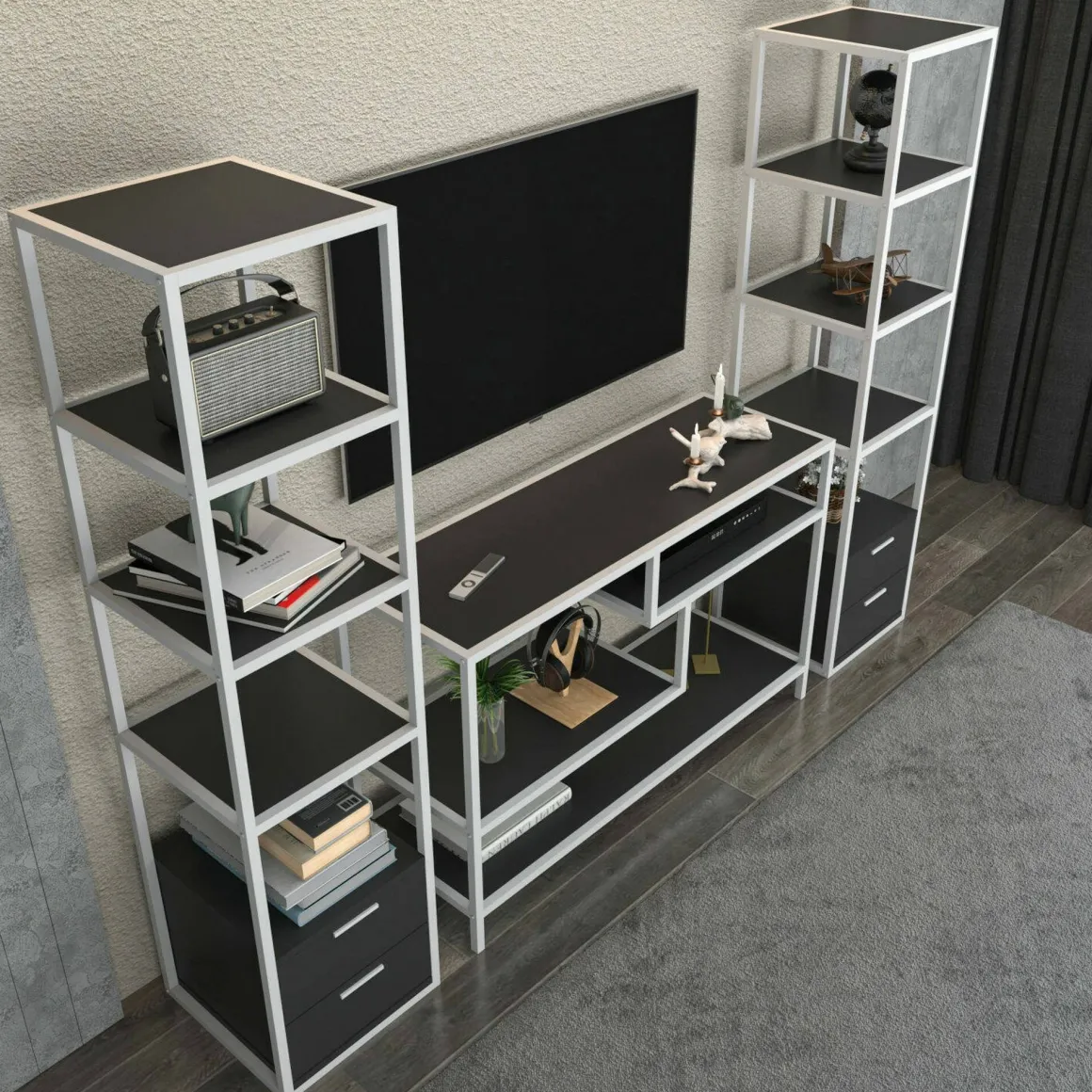 Mobile salotto moderno 198cm bianco e antracite - Felion