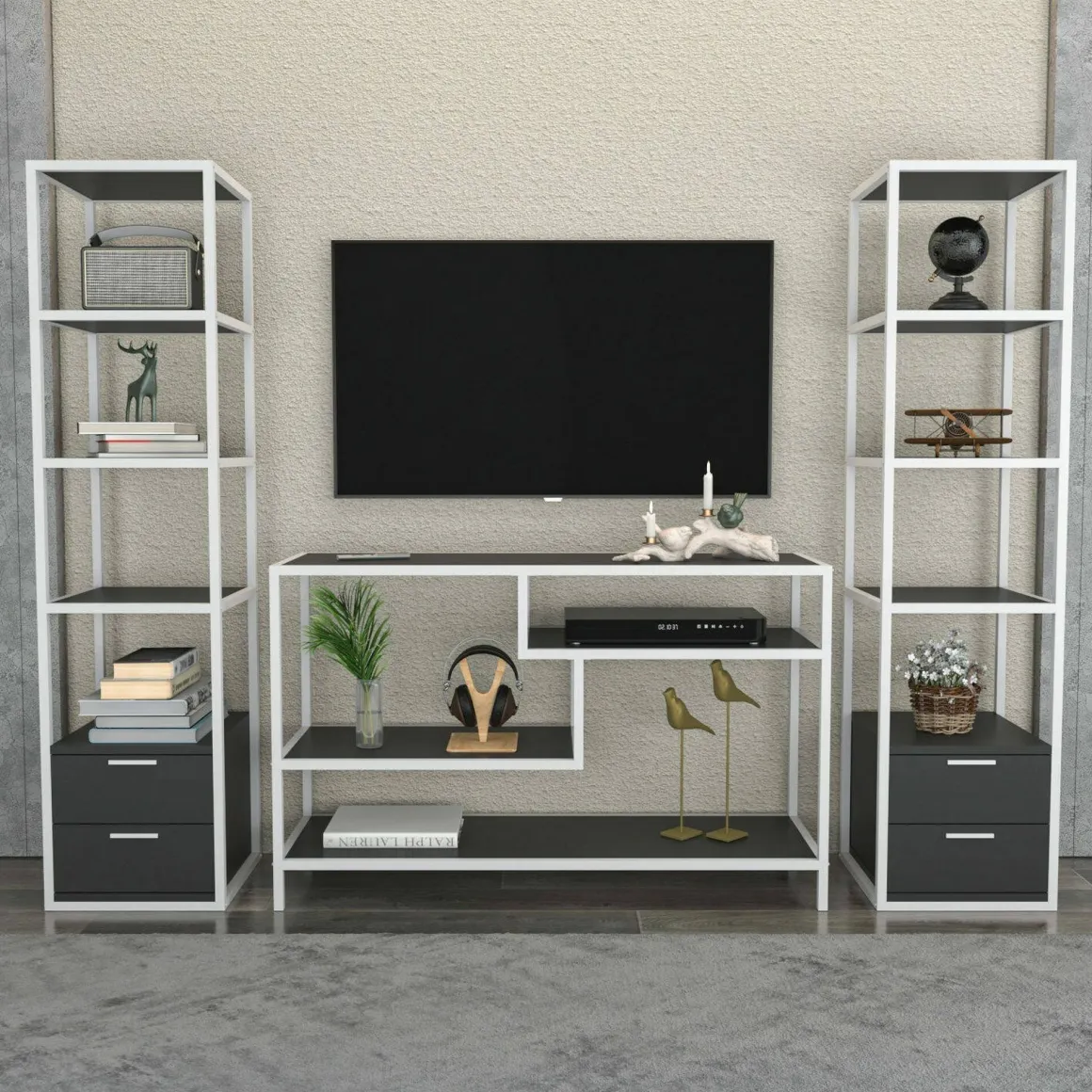 Mobile salotto moderno 198cm bianco e antracite - Felion