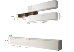Pareti Attrezzate > Dmora Mobile salotto moderno 276cm bianco lucido e rovere - Gilma Marrone Rovere, Bianco Lucido