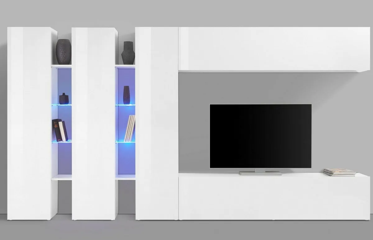 Salotto|Pareti Attrezzate > Dmora Mobile salotto moderno 340cm - Carretto Bianco Lucido