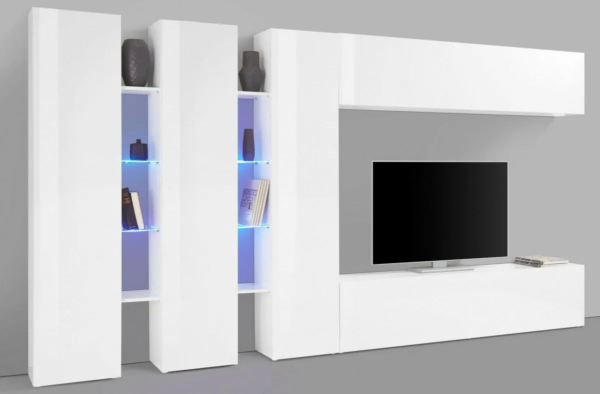 Salotto|Pareti Attrezzate > Dmora Mobile salotto moderno 340cm - Carretto Bianco Lucido
