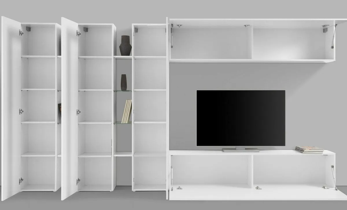 Salotto|Pareti Attrezzate > Dmora Mobile salotto moderno 340cm - Carretto Bianco Lucido