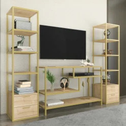 Salotto|Pareti Attrezzate > Dmora Mobile salotto moderno 198cm oro e quercia - Felion Marrone, Oro Quercia