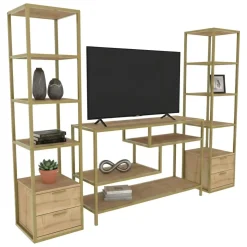 Salotto|Pareti Attrezzate > Dmora Mobile salotto moderno 198cm oro e quercia - Felion Marrone, Oro Quercia