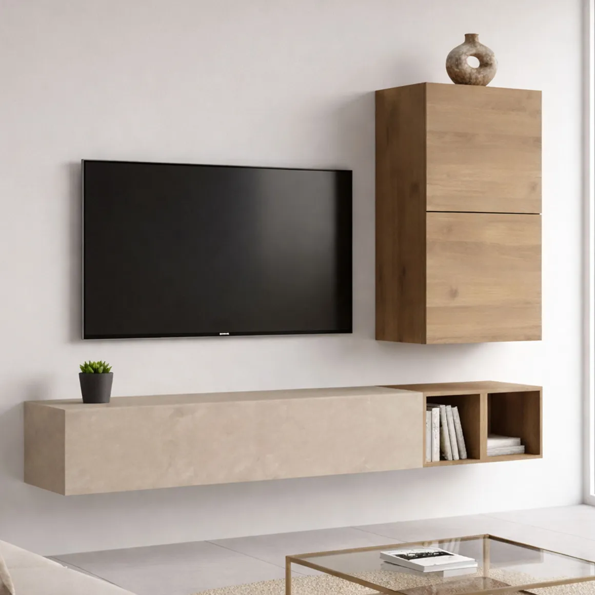 Mobile salotto multifunzione 194cm noce e grigio - Humberto