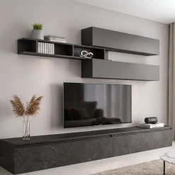 Pareti Attrezzate > Dmora Mobile salotto 6 ripiani 276cm ardesia e grigio scuro - Gilma Grigio Scuro, Grigio Ardesia