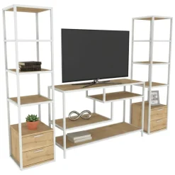 Salotto|Pareti Attrezzate > Dmora Mobile salotto 12 ripiani 198cm bianco e rovere - Felion Marrone, Bianco Rovere