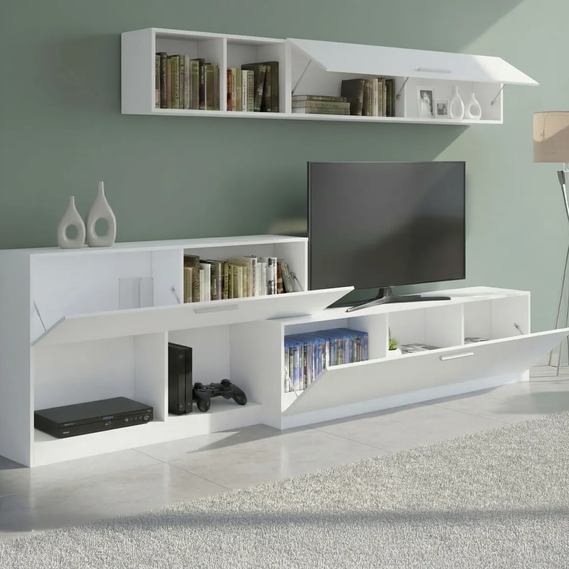 Mobile salotto 6 ripiani 260cm bianco - Vobarno