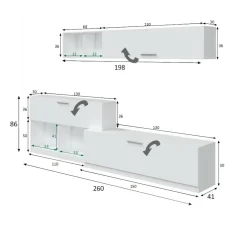 Mobile salotto 6 ripiani 260cm bianco - Vobarno
