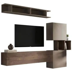 Mobile salotto 3 ripiani 215cm noce e grigio - Goni