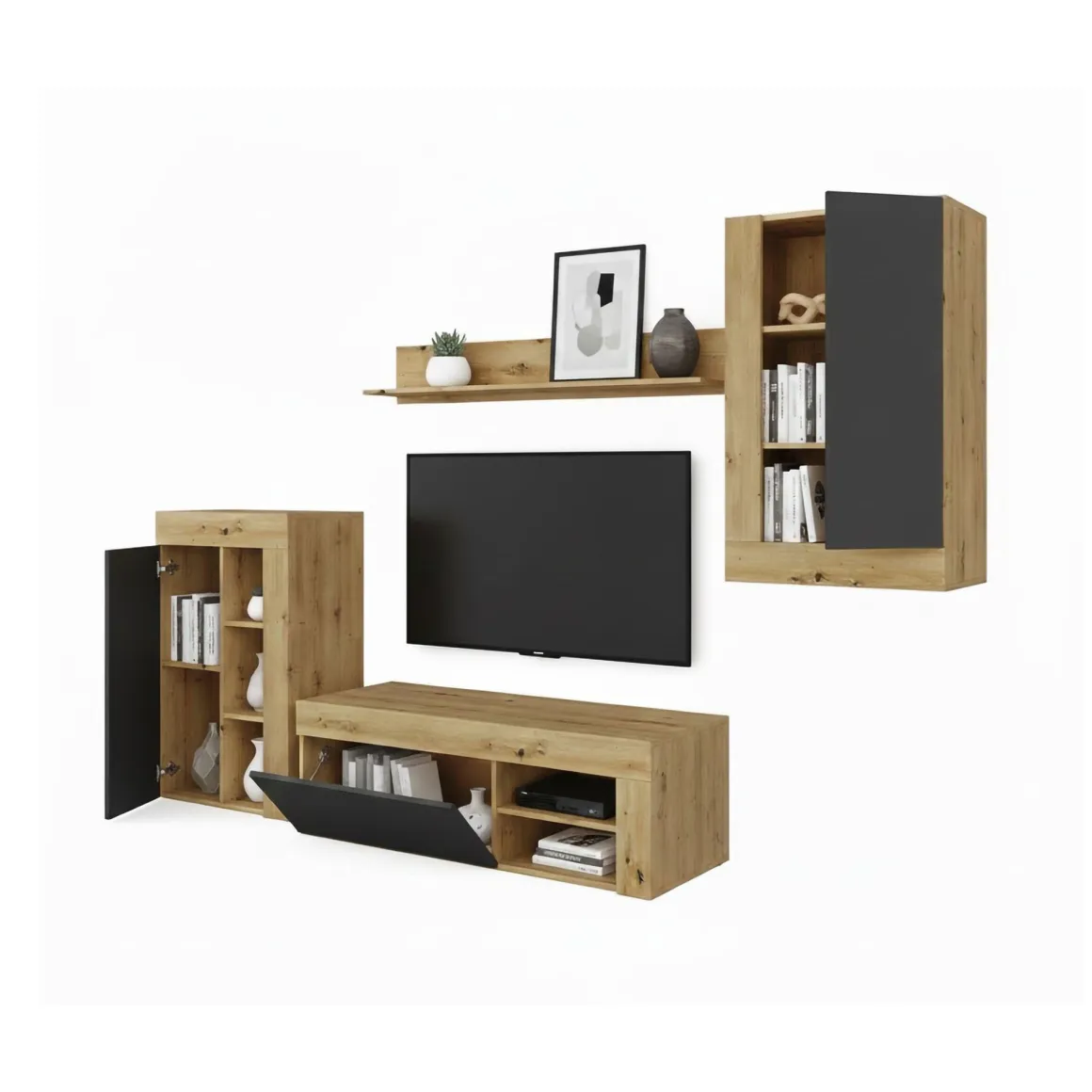 Mobile salotto ripiani regolabili 260cm legno e antracite - Atex