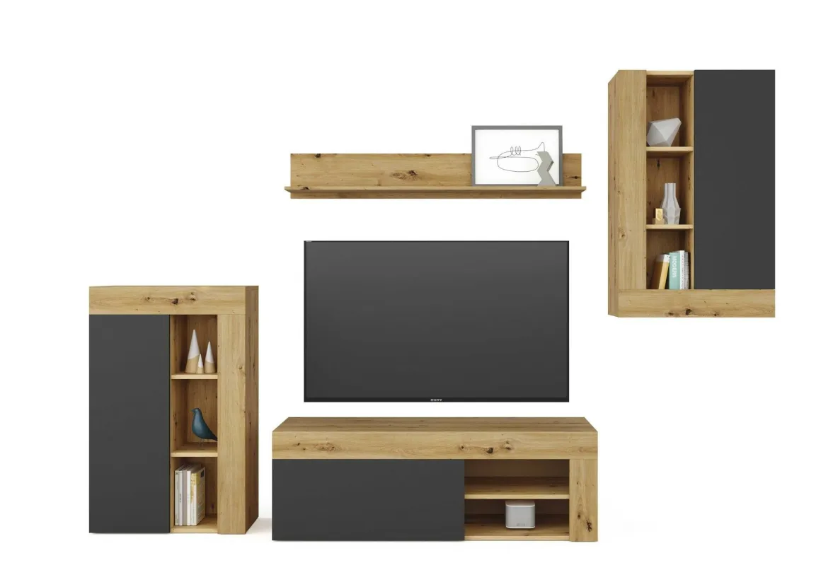 Mobile salotto ripiani regolabili 260cm legno e antracite - Atex