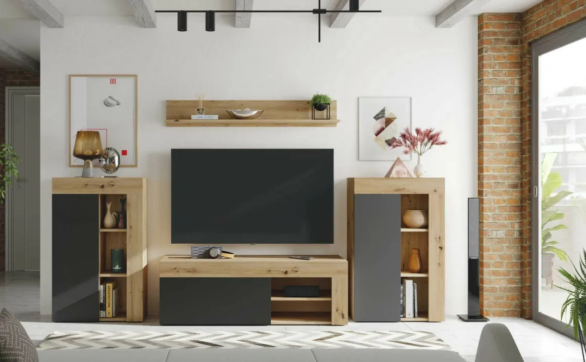 Mobile salotto ripiani regolabili 260cm legno e antracite - Atex