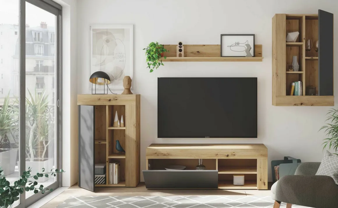 Mobile salotto ripiani regolabili 260cm legno e antracite - Atex